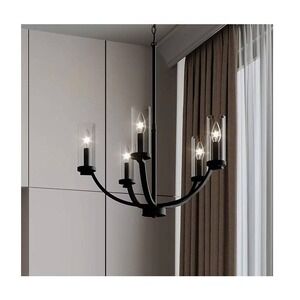 Quoizel Baylor 5 Light Chandelier Matte Black Clear Glass Farmhouse LWS6737A